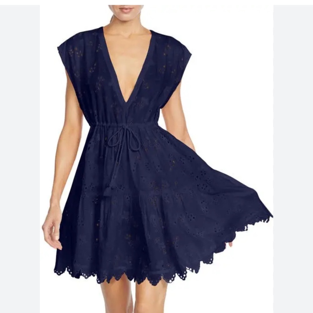 Robin Piccone Daisy Flounce Navy Eyelet Swim Coverup